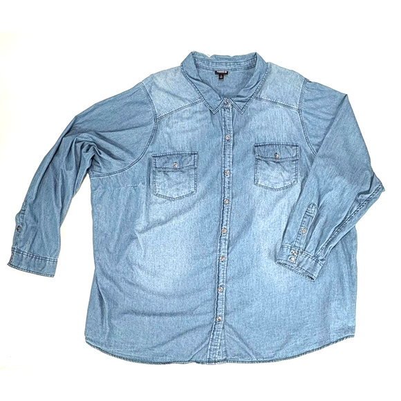 Torrid Western Shirt Plus Size 5 5X Denim Long Sleeve Top Chambray Button Down - Picture 2 of 7